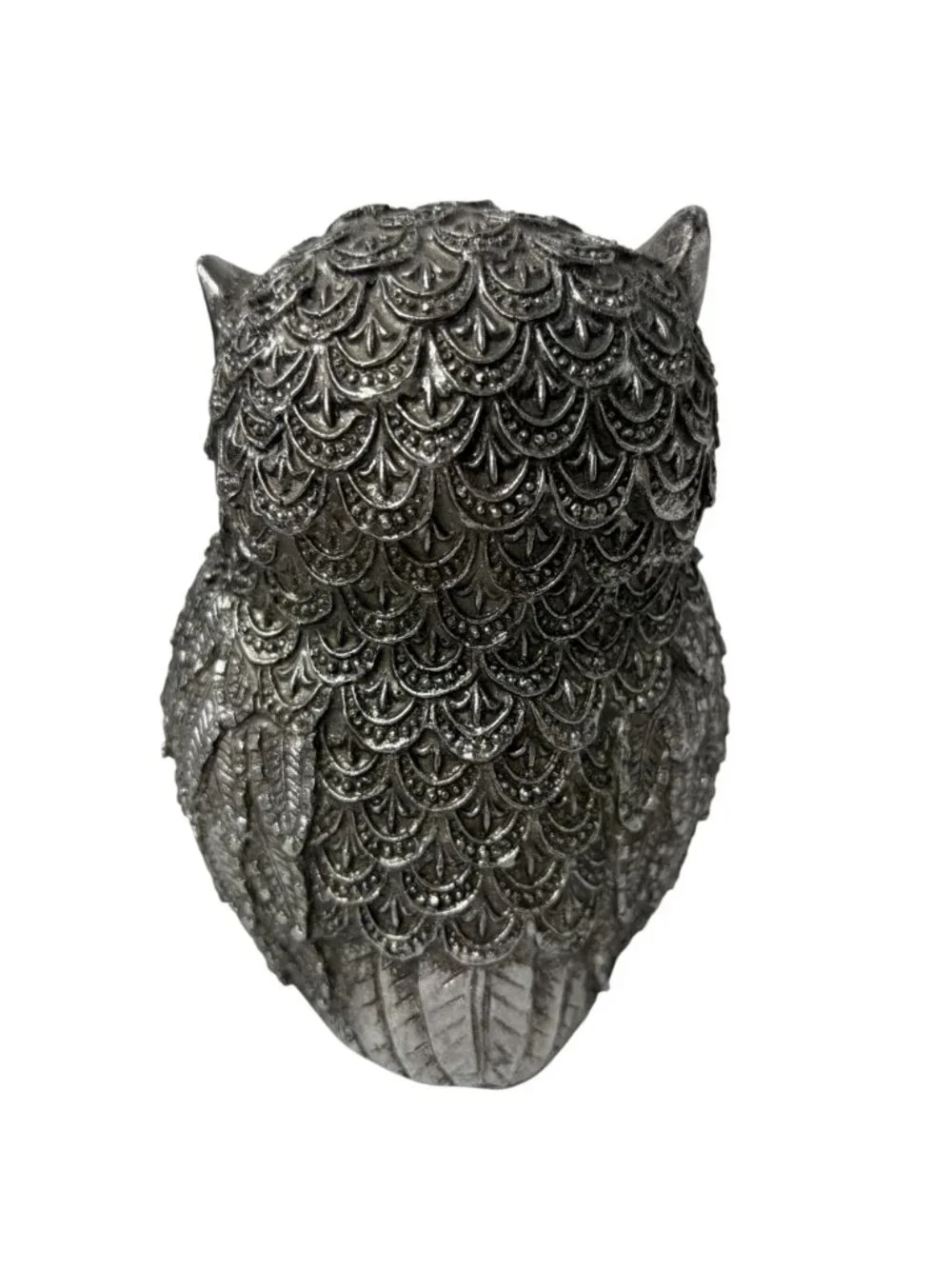 Pewter Finish Owl Figurine Statue Antique Silver Tone Resin Metal Look